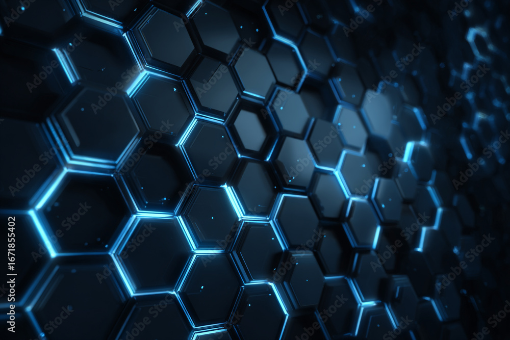 Poster abstract dark blue glowing hexagonal pattern background