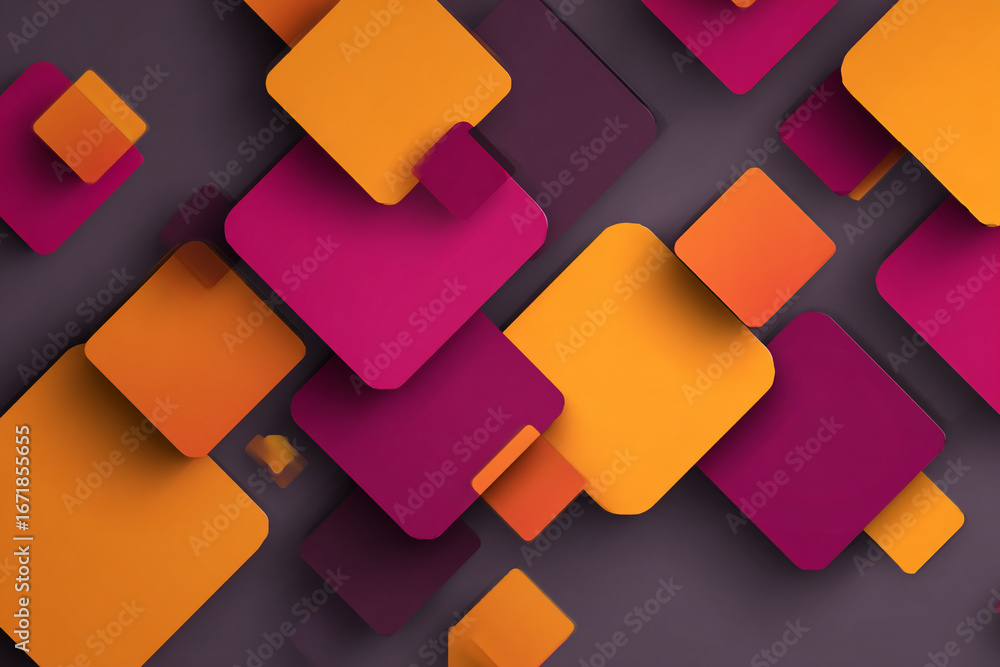Poster abstract background with overlapping colorful squares in orange and purple hues