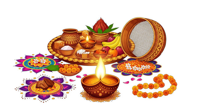 Karva Chauth Festival Celebration With a Couple Observing Evening Rituals