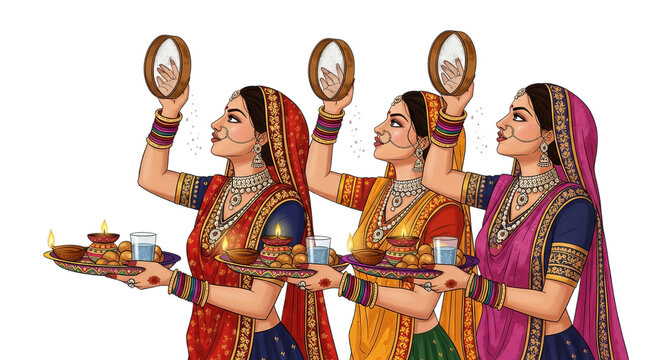 Karva Chauth Festival Celebration With a Couple Observing Evening Rituals