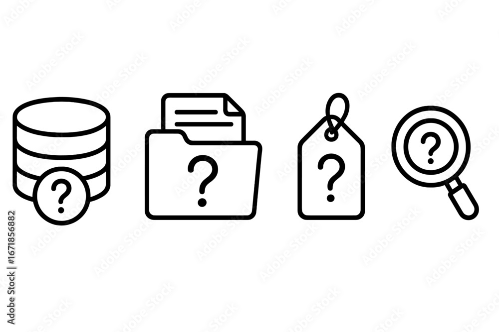 Poster question bank outline icon set. vector icons for knowledge base, faq, and helpdesk. includes databas
