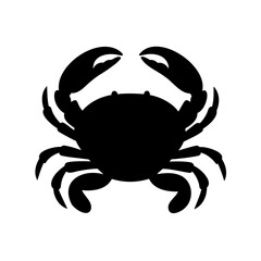 Bold black silhouette illustration of a sea crab on a white background