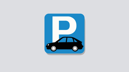 Parking App Icon with Car Symbol on Blue Square Background