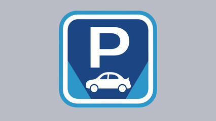 Blue Parking Icon with Car and 'P' Symbol. Digital graphic for vehicle parking, app, map, or location services.