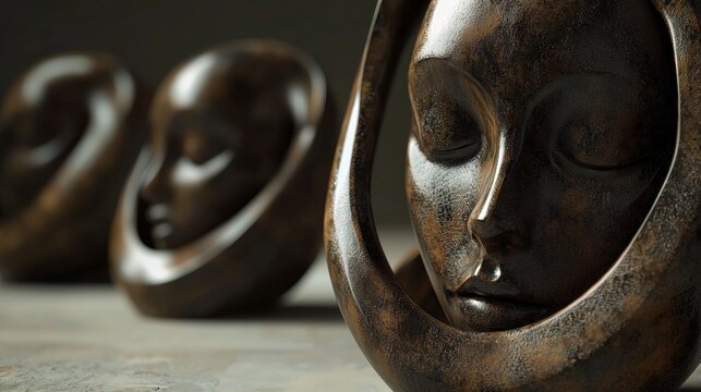 Wooden sculpture artistic photography background composition cultural handcrafted decor