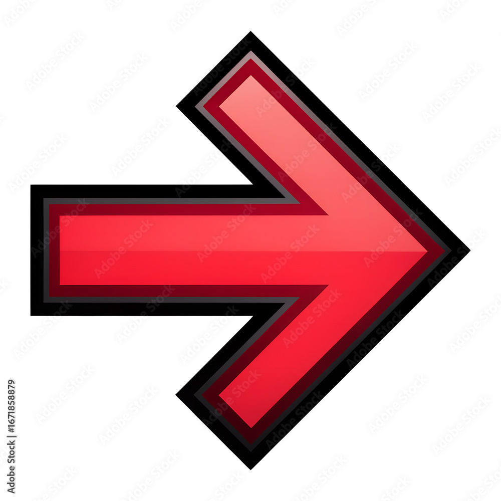 Poster glossy red arrow pointing right isolated on transparent background