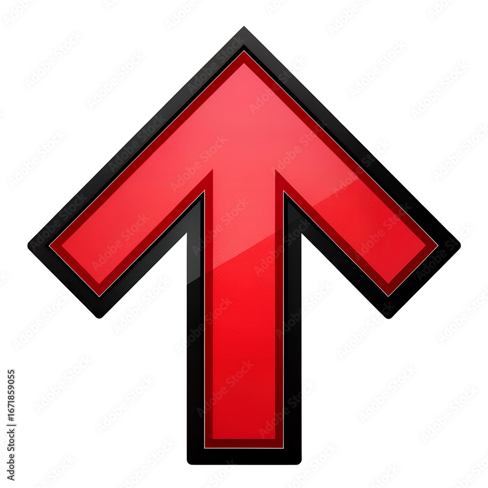 Poster glossy red arrow pointing up isolated on transparent background