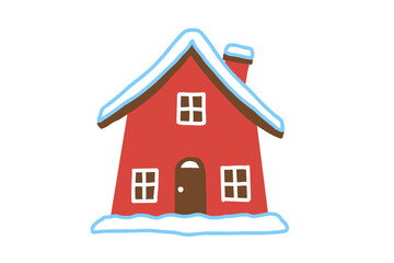 Christmas season house with snow on rooftop illustration