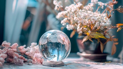 Fototapeta premium Crystal ball styled product photography concept lifestyle creativity design inspiration mystical modern decorative abstract arrangement image