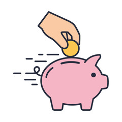 Saving money concept with hand putting coin into piggy bank