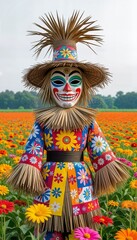 A scarecrow decorated as "Phi Ta Khon," a local tradition from Loei Province, Thailand. Remarkable details:
Costume: The Phi Ta Khon mask is typically brightly colored and patterned.
Head: Decorated l