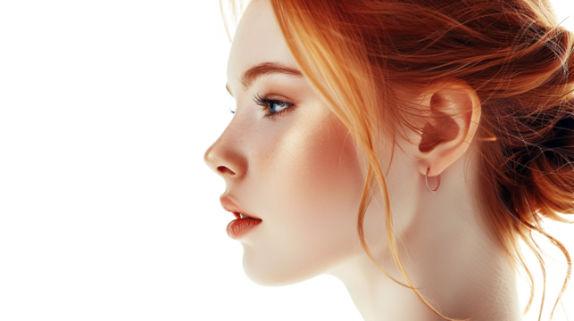 Profile portrait of a beautiful redhead woman cutout png - Powered by Adobe