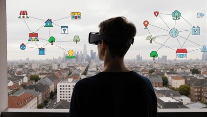 Augmented reality real estate virtual tour of a cityscape