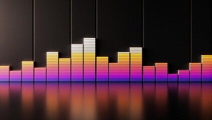 Colorful digital audio equalizer bars on a reflective surface