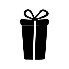 Simple graphic representation of a black gift box with decorative ribbon