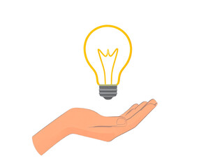 Minimalist Vector Illustration of Light Bulb Above Hand, Isolated