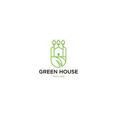 Green house home logo design. Vector illustration of monoline plant house icon design. Modern logo design line icon template