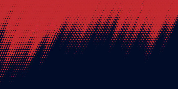Red halftone dots blue color pattern gradient grunge texture background. Dot pop art comic sport style vector illustration.
