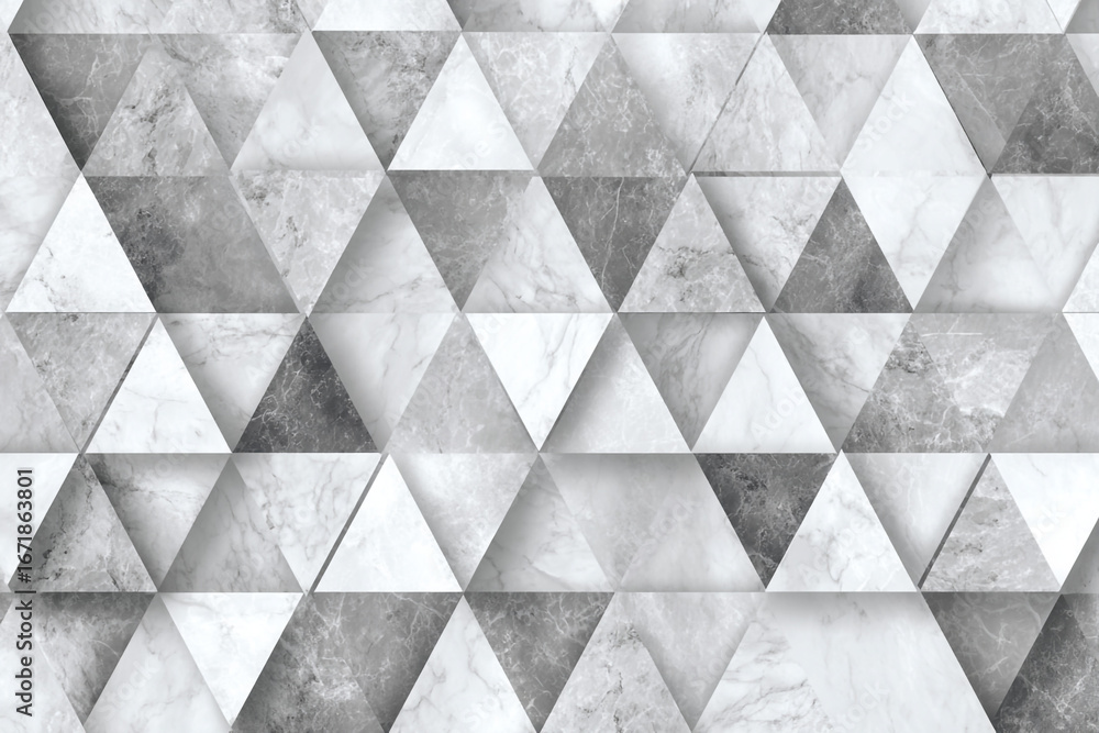 Poster geometric marble pattern in shades of gray and white triangular design texture background