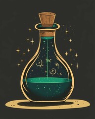 Sparkling green potion with magical cosmic aura