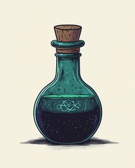 Sparkling green potion with magical cosmic aura