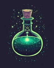 Sparkling green potion with magical cosmic aura