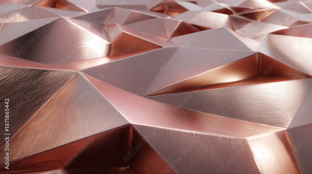 Poster creative use of metallic textures in abstract design featuring geometric shapes and reflective surfa