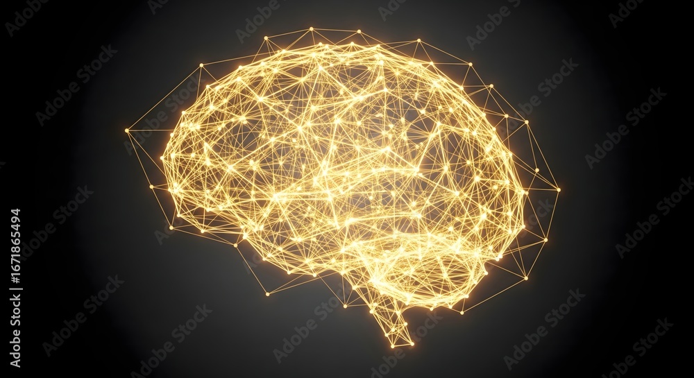 Poster abstract digital brain neural network connection on black background.