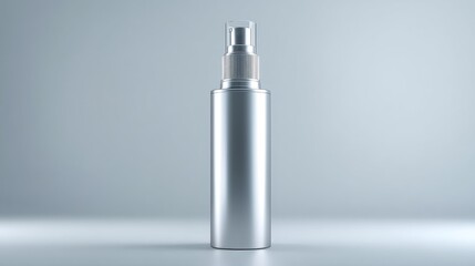 3D illustration of a refillable aluminum skincare bottle with pump top