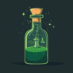 Sparkling green potion with magical cosmic aura