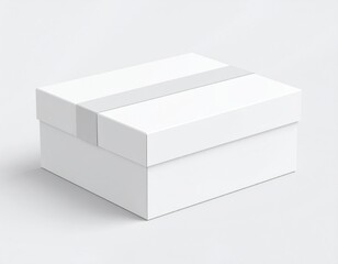 Naklejka premium White Square Box with a Lid and Gray Tape on White Background for Mockup