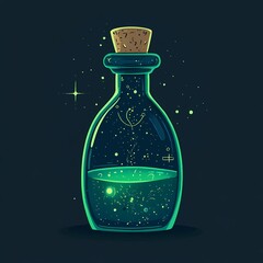 Sparkling green potion with magical cosmic aura