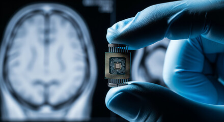 A Scientist in Gloves Holding a Microchip for a Brain Implant