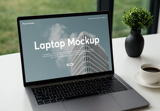 Closeup of a home office laptop screen mockup