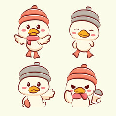 cute cartoon character duck is pose cute autumn season