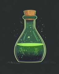 Vintage glass potion jar with green glowing liquid