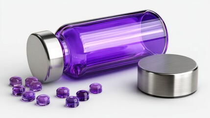 3D model of a glow booster skincare vial with metallic lid