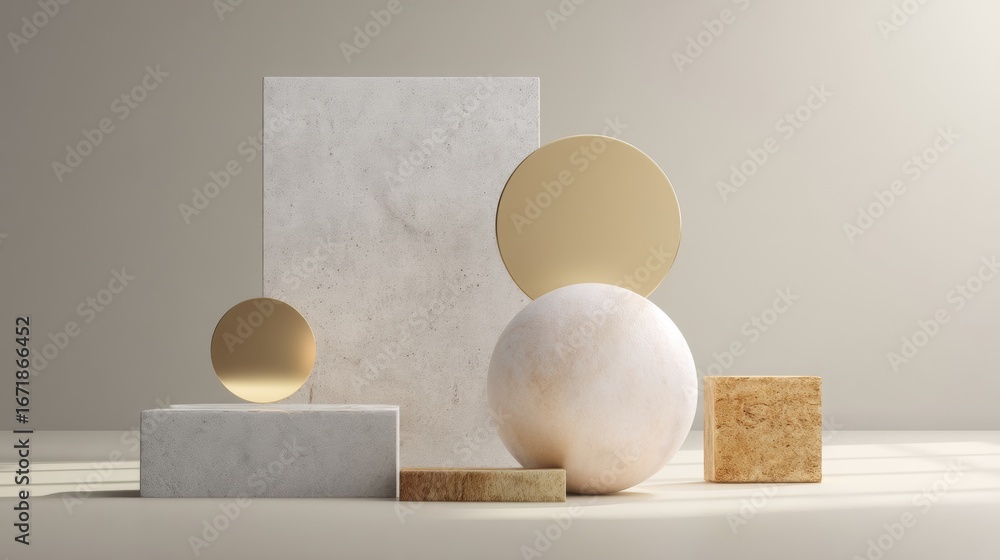 Poster geometric shapes with spheres and blocks minimal modern decorative design composition
