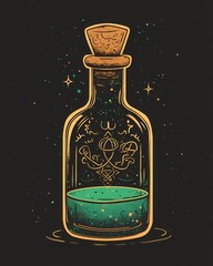 Magical glowing potion bottle with cosmic energy