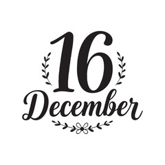  16 December typography, calligraphy some ornaments with white background. 