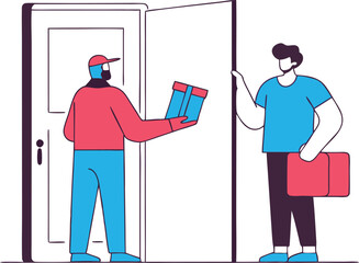 Contactless Delivery Illustration with Courier and Receiver Parcel Exchange at Door Step Easy Online Shopping Experience and Secure Shipping for Customer Satisfaction