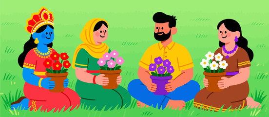 Fototapeta premium Celebrating Diversity: Cultural Harmony in a Lush Garden