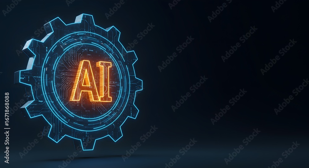 Poster abstract technology concept with glowing artificial intelligence representation.