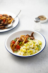 Beef ragout with rice and vegetables