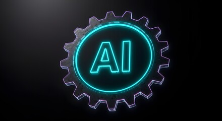 Fototapeta premium A digital illustration of a cogwheel with AI inside on a black background.