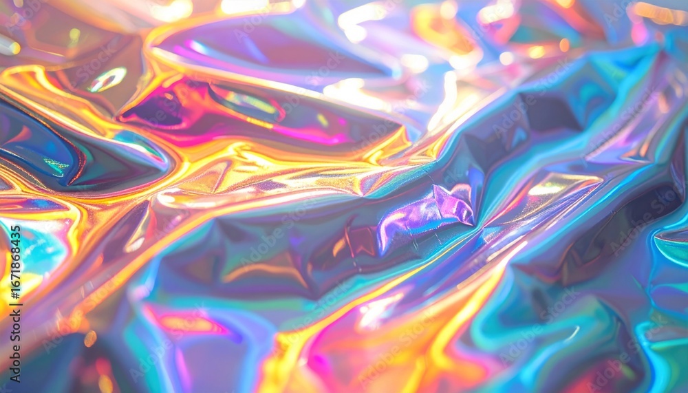 Poster iridescent holographic texture background with rainbow spectrum of colors and shiny metallic surface