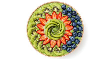 Colorful smoothie bowl with kiwi, strawberry and blueberry isolated on white background Generative AI