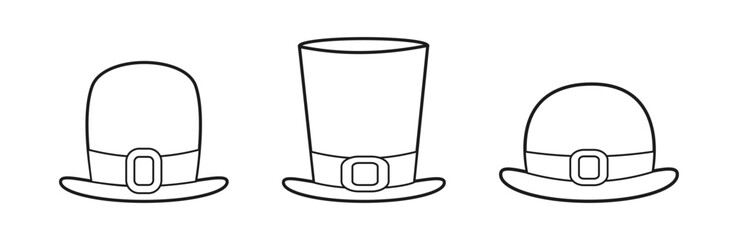 Pilgrim-style hats outline set – clean black line Thanksgiving drawing with buckles, ideal for educational activities, decorations, and history-themed projects.