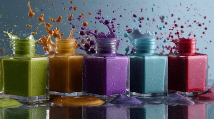 Colorful drinks splashing glass jars refreshing lifestyle beverage photography composition