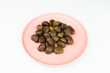 The boiled chestnuts on the plate